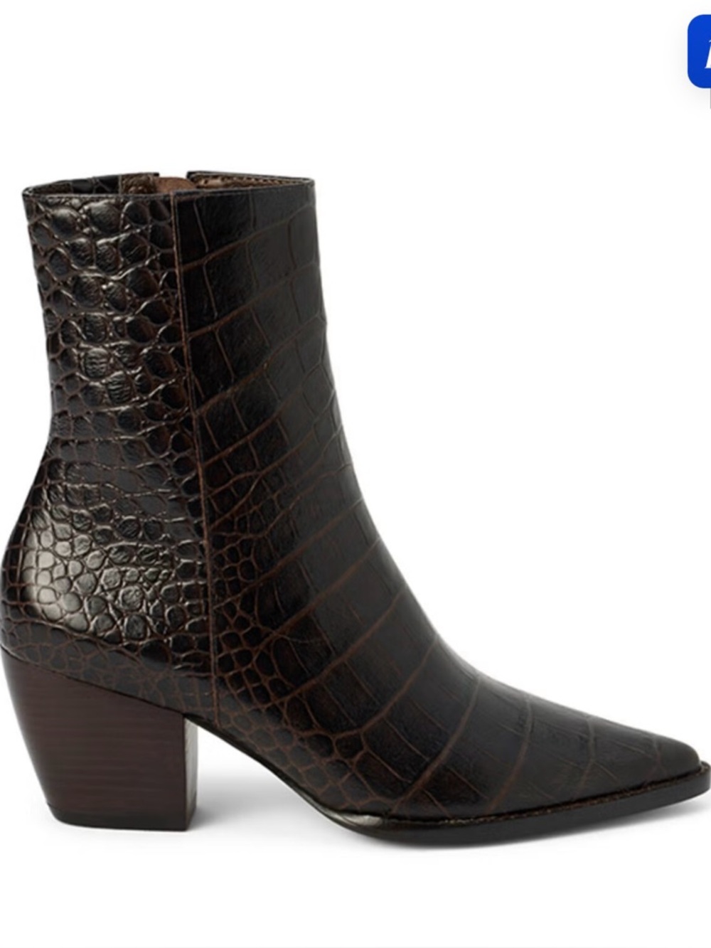 Matisse Chocolate Croc-Embossed Pointed Toe Ankle Booties
